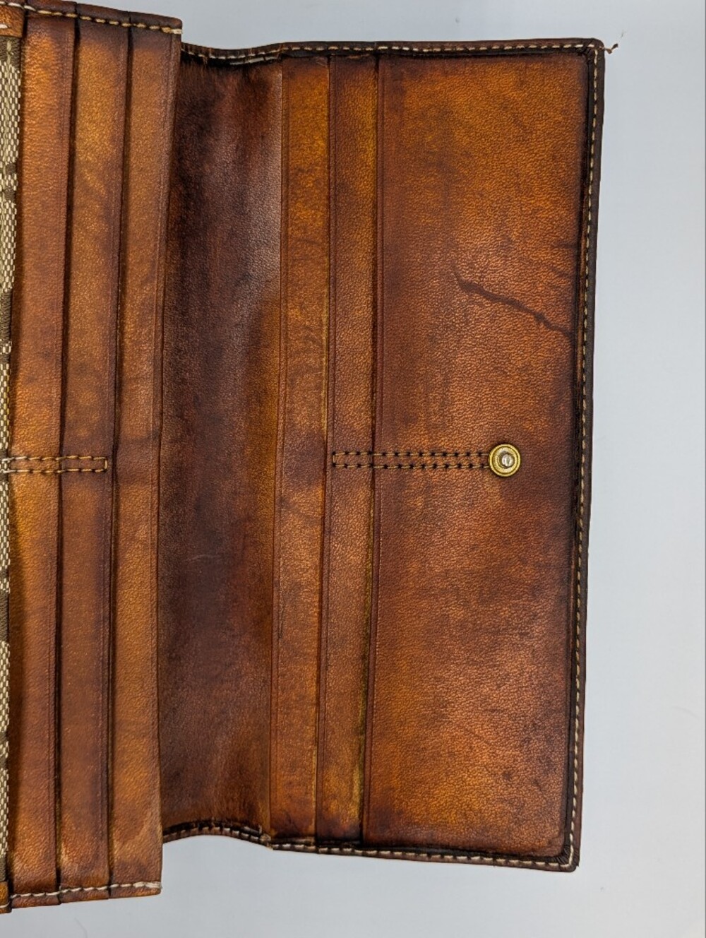 Coach Vintage Signature Kisslock Wallet Khaki Canvas Brown Leather Leatherware - Picture 7 of 16